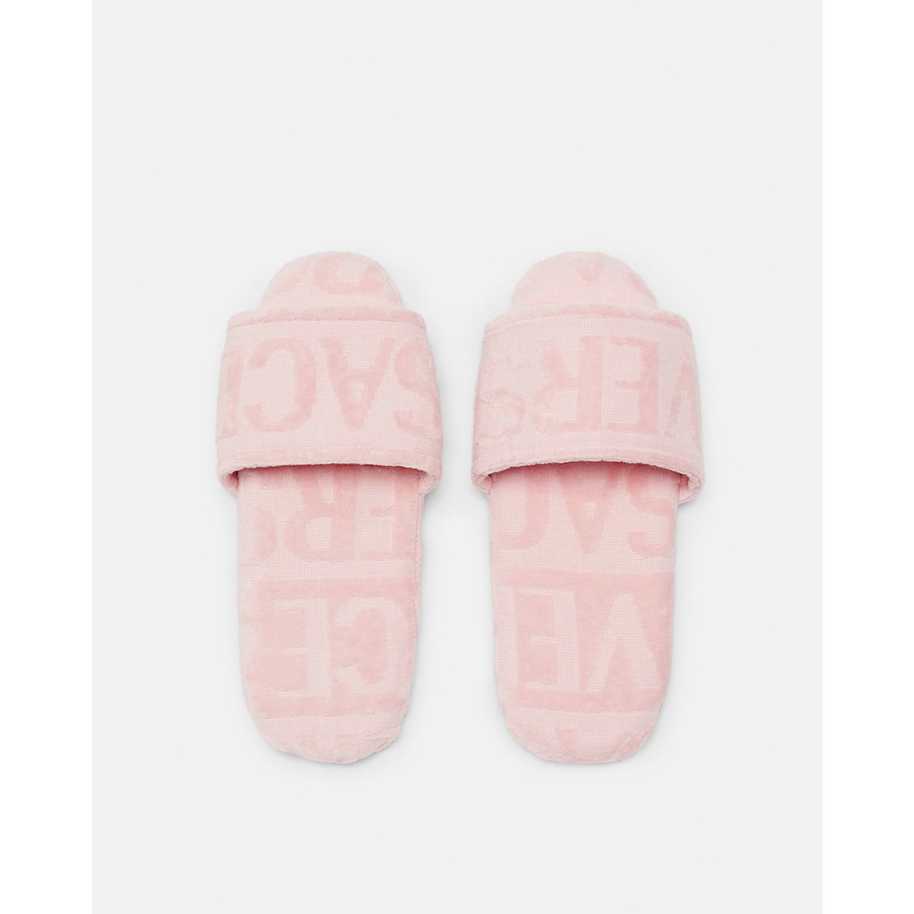 Versace All Over Pink 100% Cotton Jacquard Slippers M Authentic